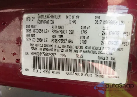 2002 Dodge Ram 1500 St from USA, damaged, VIN 3D7HA18N72G125247